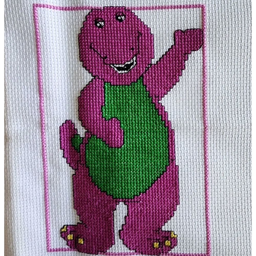 Barney‎ The Purple Dinosaur Art Cross Stitch Finished Piece Patch Picture Art